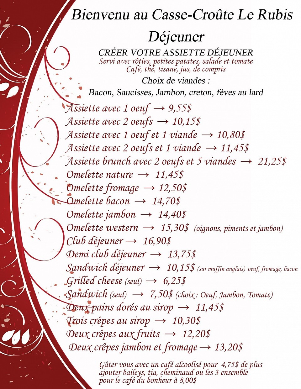 Menu Déjeuder